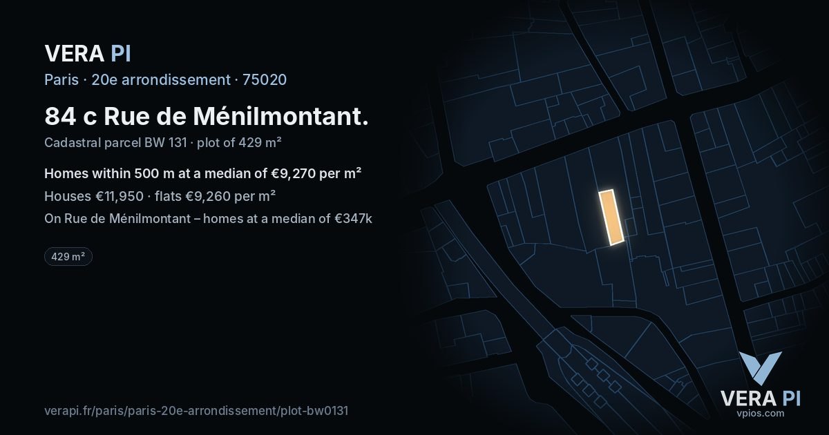 84 c Rue de Ménilmontant, 20e arrondissement at night – the plot lit, the parcels around coloured by the prices near them