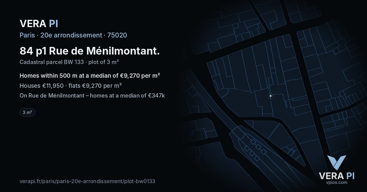84 p1 Rue de Ménilmontant, 20e arrondissement at night – the plot lit, the parcels around coloured by the prices near them