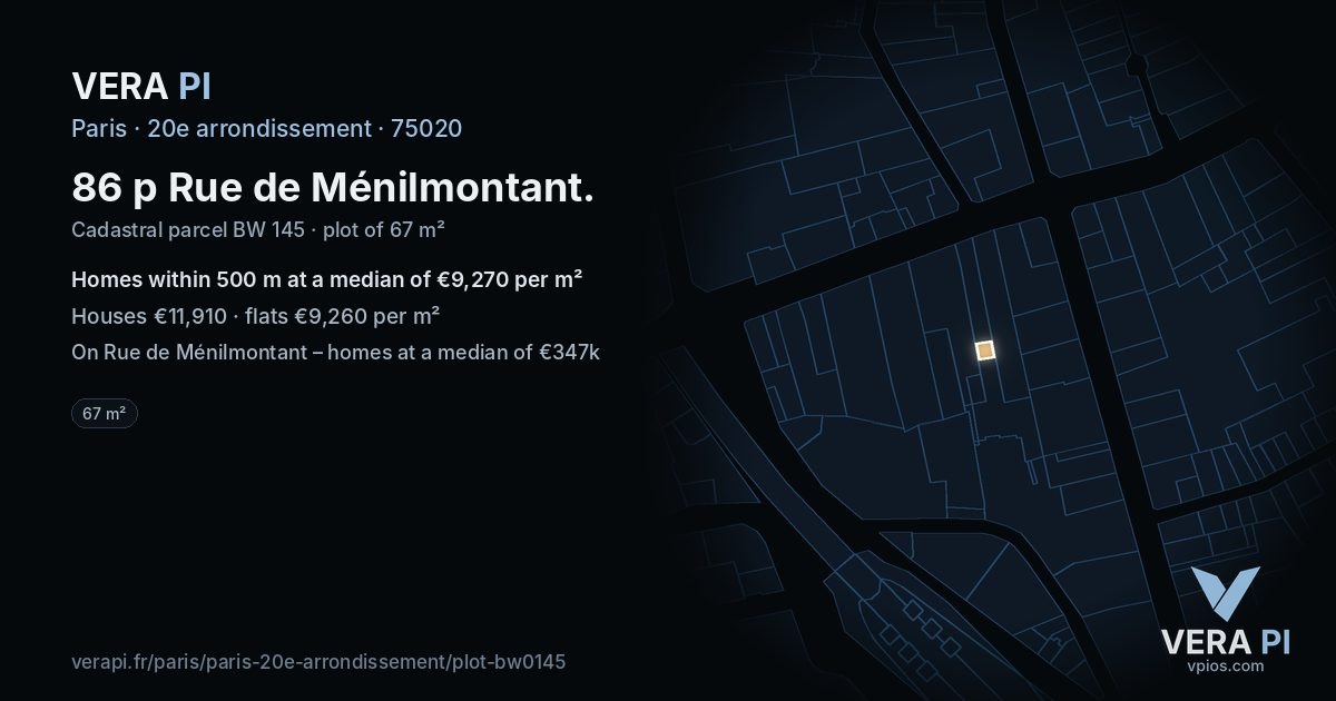 86 p Rue de Ménilmontant, 20e arrondissement at night – the plot lit, the parcels around coloured by the prices near them