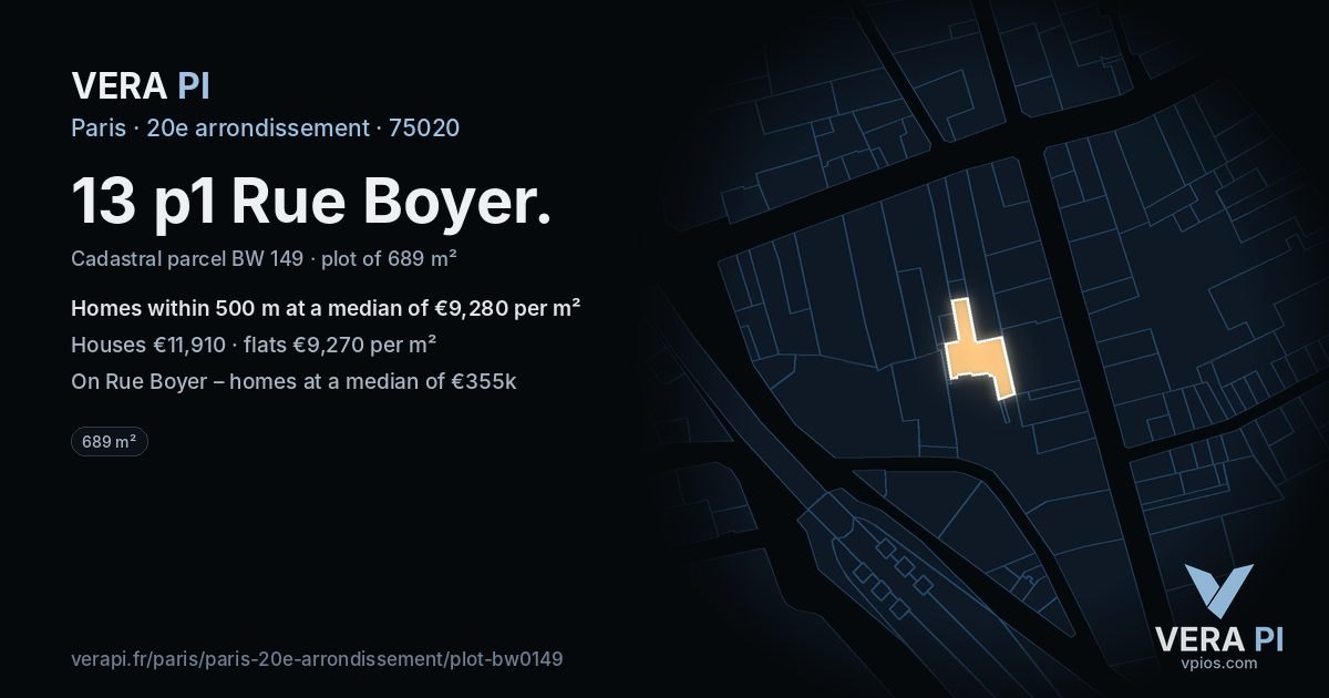 13 p1 Rue Boyer, 20e arrondissement at night – the plot lit, the parcels around coloured by the prices near them