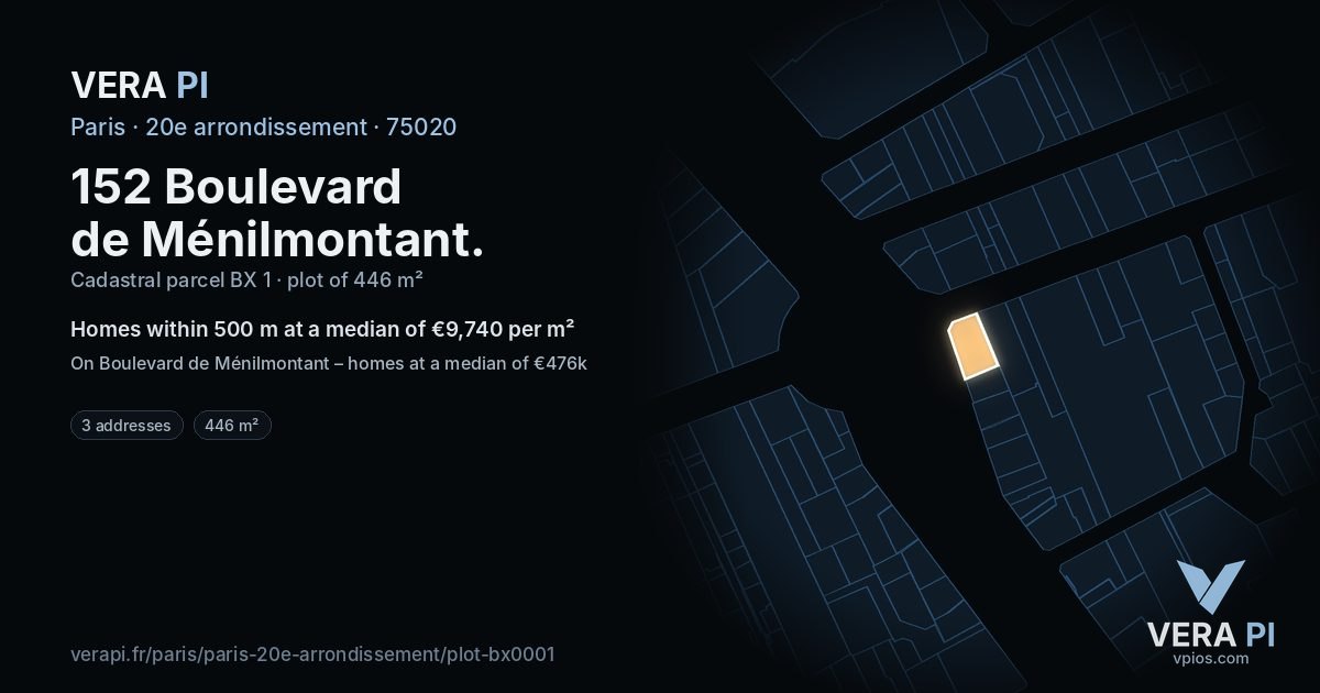 152 Boulevard de Ménilmontant, 20e arrondissement at night – the plot lit, the parcels around coloured by the prices near them