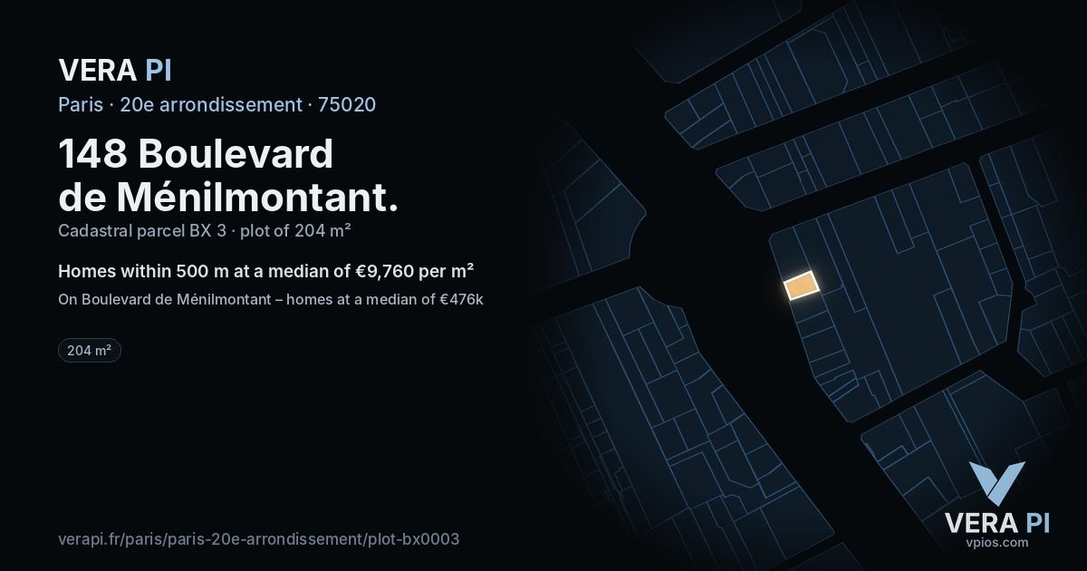 148 Boulevard de Ménilmontant, 20e arrondissement at night – the plot lit, the parcels around coloured by the prices near them