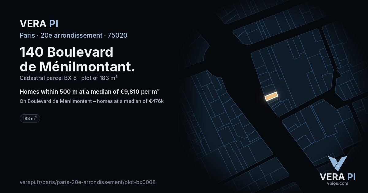 140 Boulevard de Ménilmontant, 20e arrondissement at night – the plot lit, the parcels around coloured by the prices near them