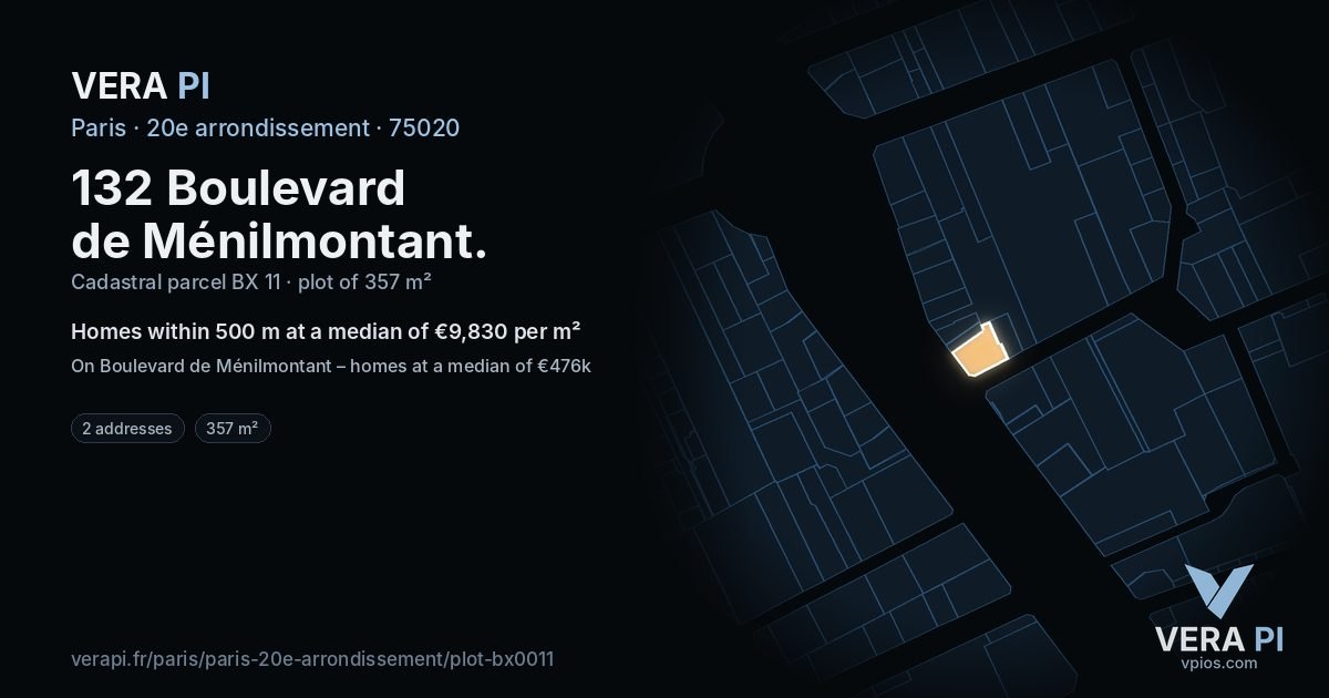 132 Boulevard de Ménilmontant, 20e arrondissement at night – the plot lit, the parcels around coloured by the prices near them