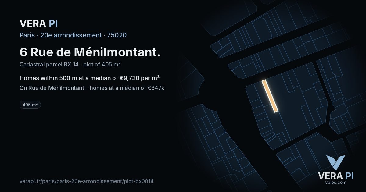 6 Rue de Ménilmontant, 20e arrondissement at night – the plot lit, the parcels around coloured by the prices near them