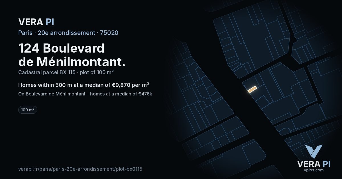 124 Boulevard de Ménilmontant, 20e arrondissement at night – the plot lit, the parcels around coloured by the prices near them
