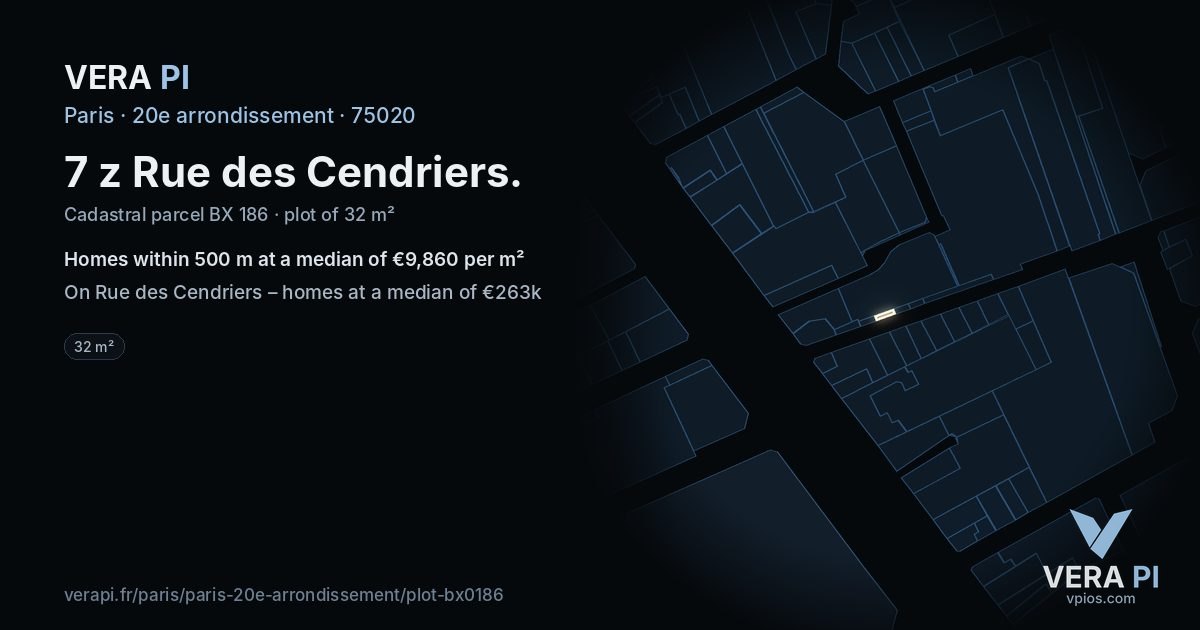 7 z Rue des Cendriers, 20e arrondissement at night – the plot lit, the parcels around coloured by the prices near them