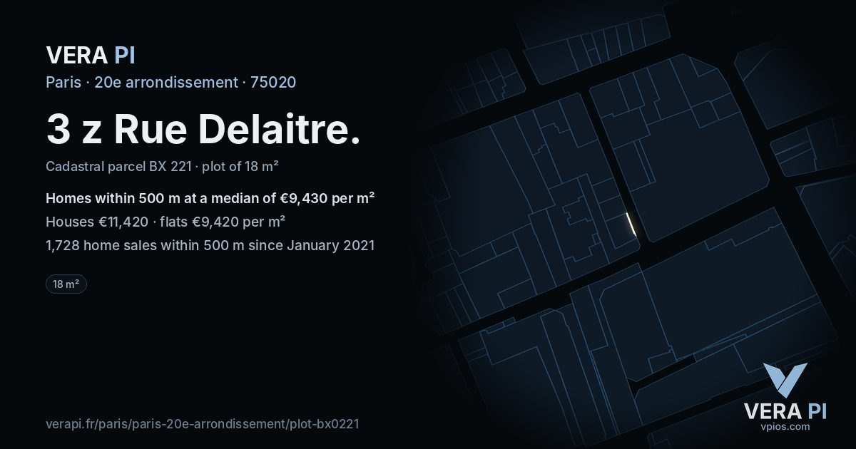 3 z Rue Delaitre, 20e arrondissement at night – the plot lit, the parcels around coloured by the prices near them
