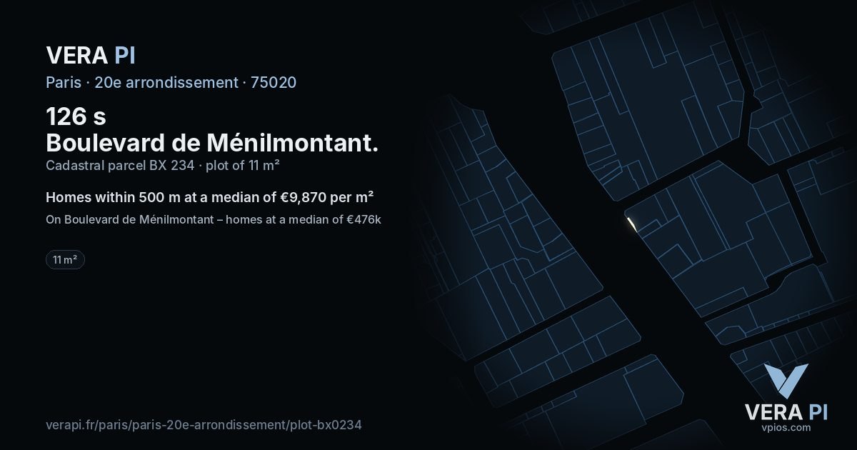 126 s Boulevard de Ménilmontant, 20e arrondissement at night – the plot lit, the parcels around coloured by the prices near them