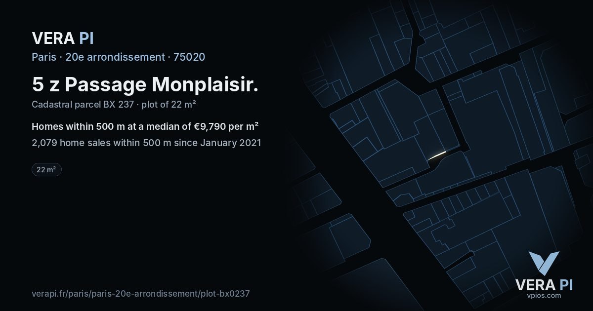 5 z Passage Monplaisir, 20e arrondissement at night – the plot lit, the parcels around coloured by the prices near them