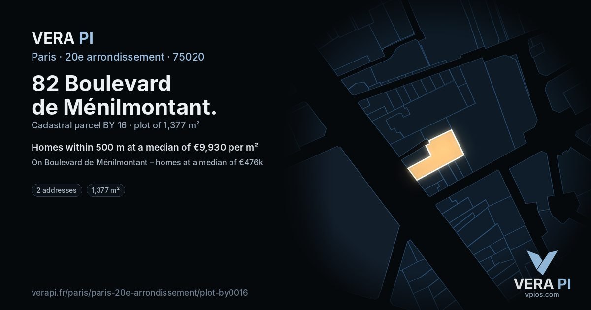 82 Boulevard de Ménilmontant, 20e arrondissement at night – the plot lit, the parcels around coloured by the prices near them