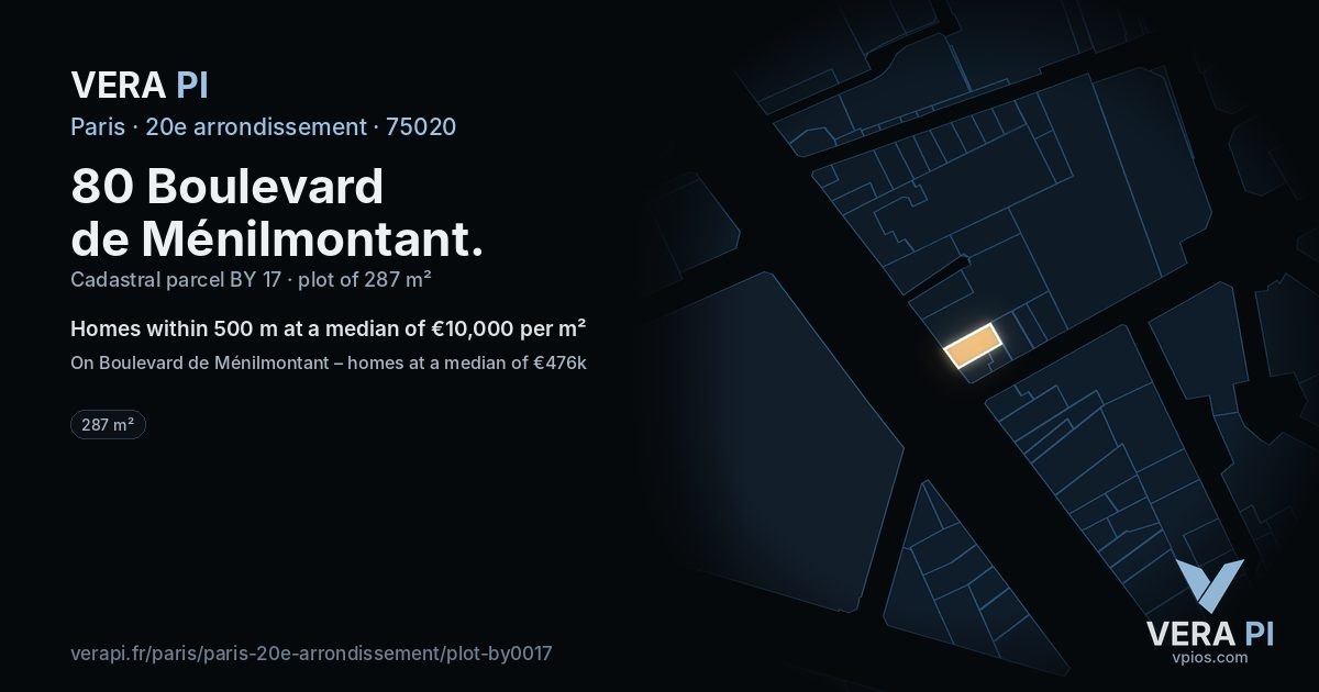 80 Boulevard de Ménilmontant, 20e arrondissement at night – the plot lit, the parcels around coloured by the prices near them