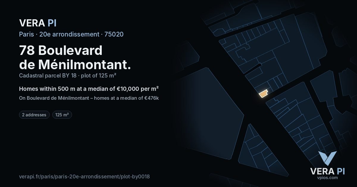 78 Boulevard de Ménilmontant, 20e arrondissement at night – the plot lit, the parcels around coloured by the prices near them
