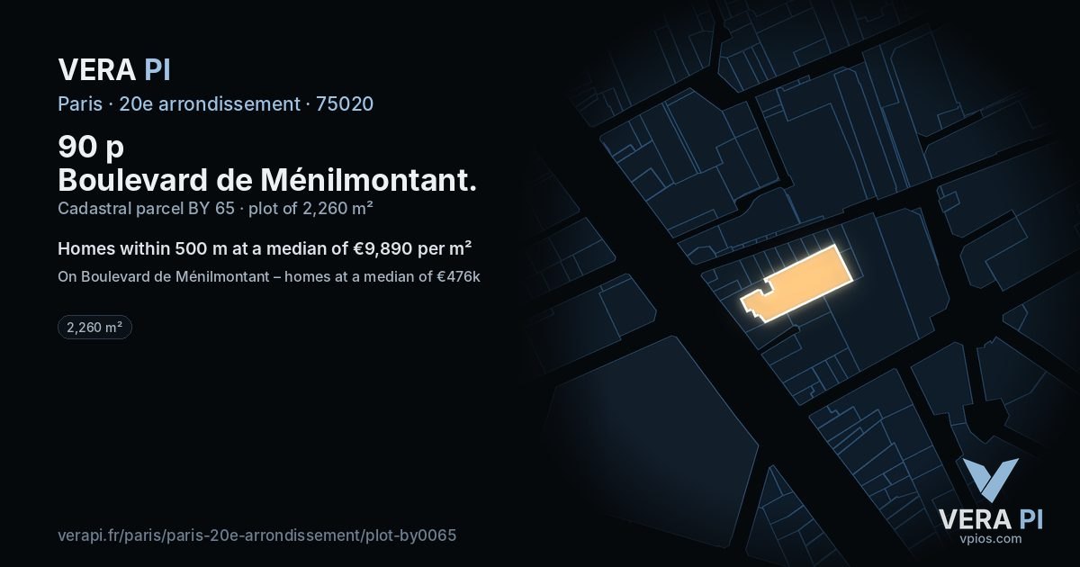 90 p Boulevard de Ménilmontant, 20e arrondissement at night – the plot lit, the parcels around coloured by the prices near them