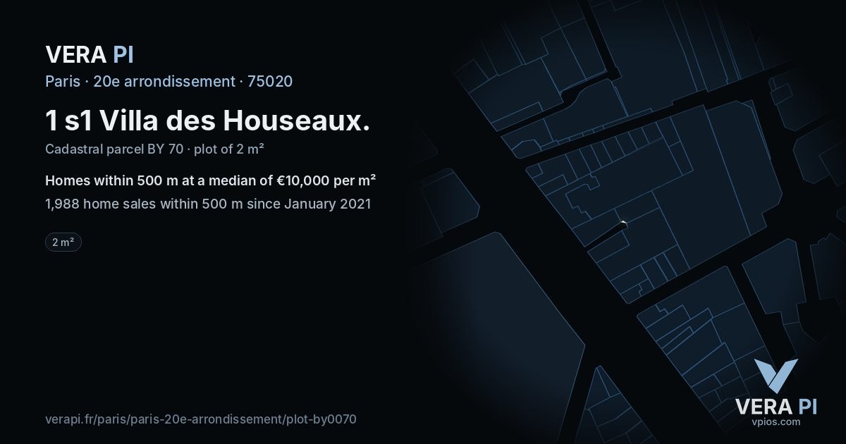 1 s1 Villa des Houseaux, 20e arrondissement at night – the plot lit, the parcels around coloured by the prices near them