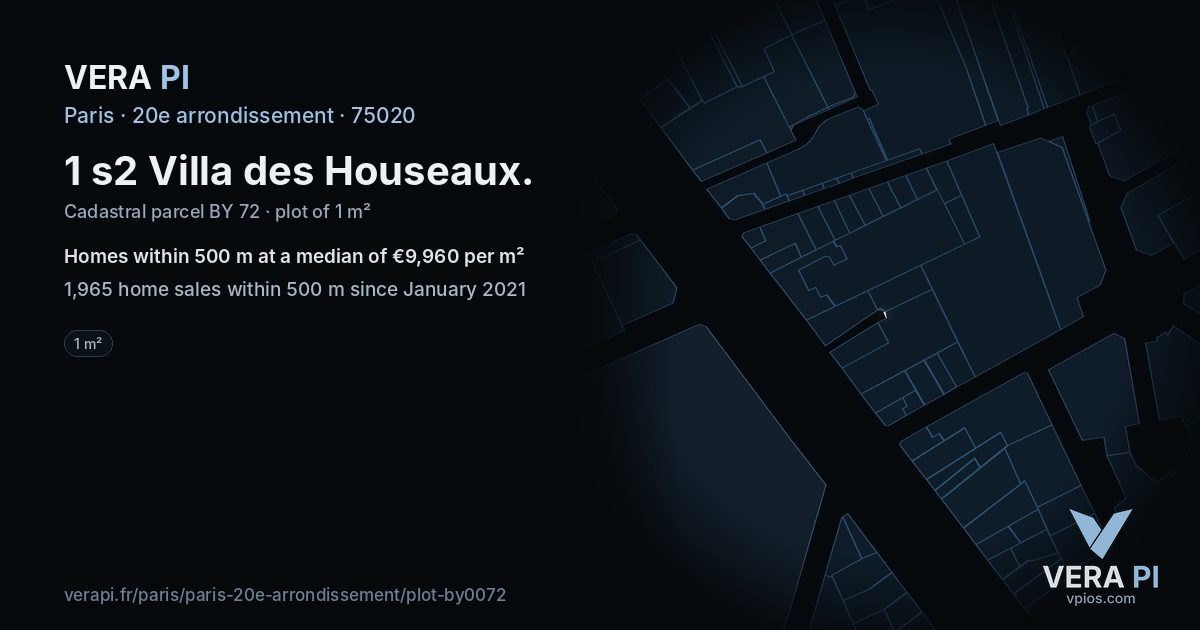 1 s2 Villa des Houseaux, 20e arrondissement at night – the plot lit, the parcels around coloured by the prices near them