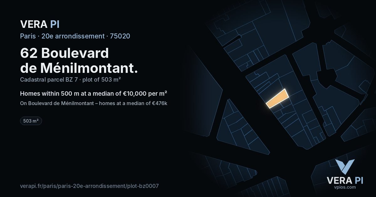 62 Boulevard de Ménilmontant, 20e arrondissement at night – the plot lit, the parcels around coloured by the prices near them