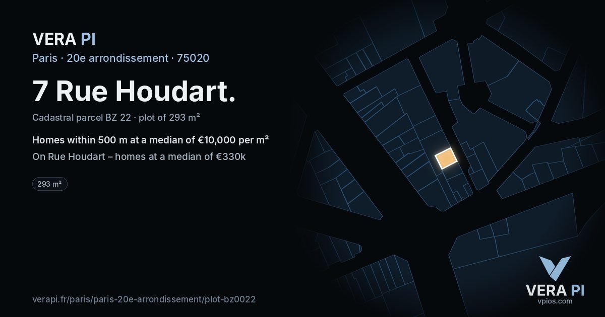 7 Rue Houdart, 20e arrondissement at night – the plot lit, the parcels around coloured by the prices near them