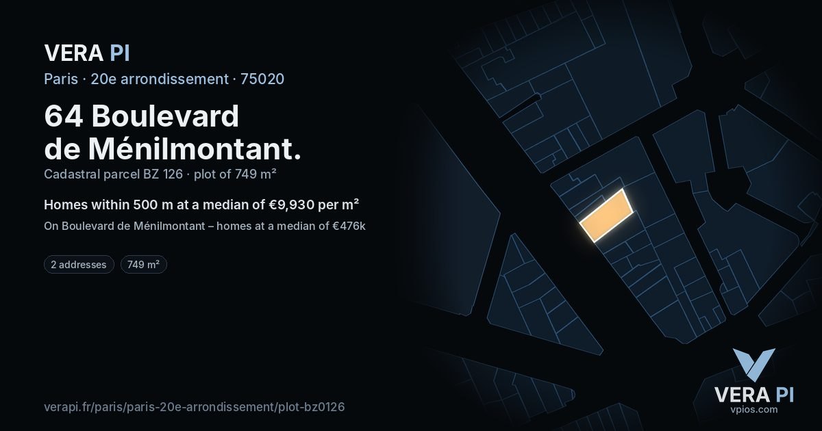 64 Boulevard de Ménilmontant, 20e arrondissement at night – the plot lit, the parcels around coloured by the prices near them