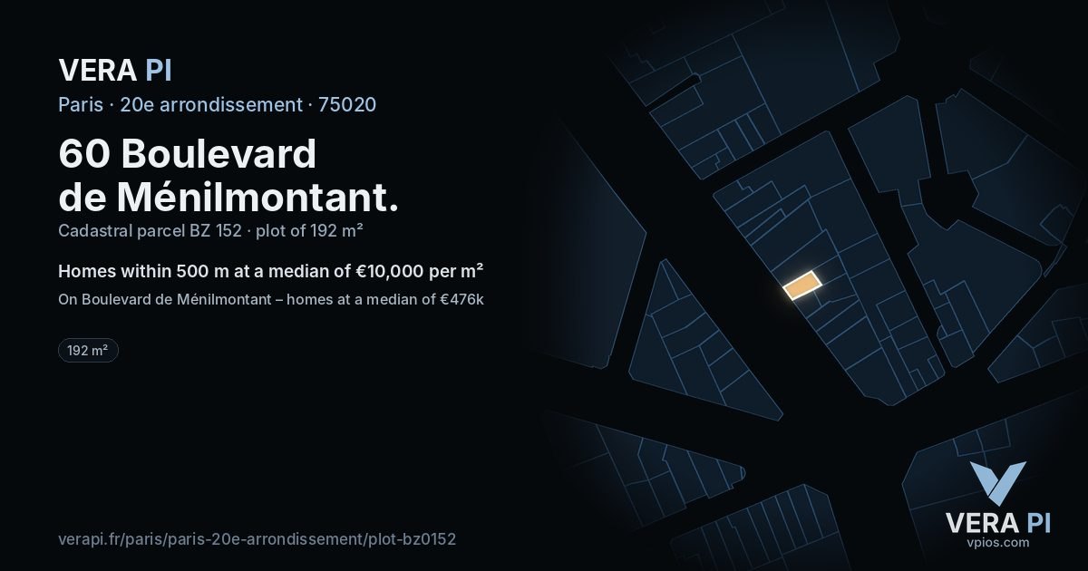 60 Boulevard de Ménilmontant, 20e arrondissement at night – the plot lit, the parcels around coloured by the prices near them