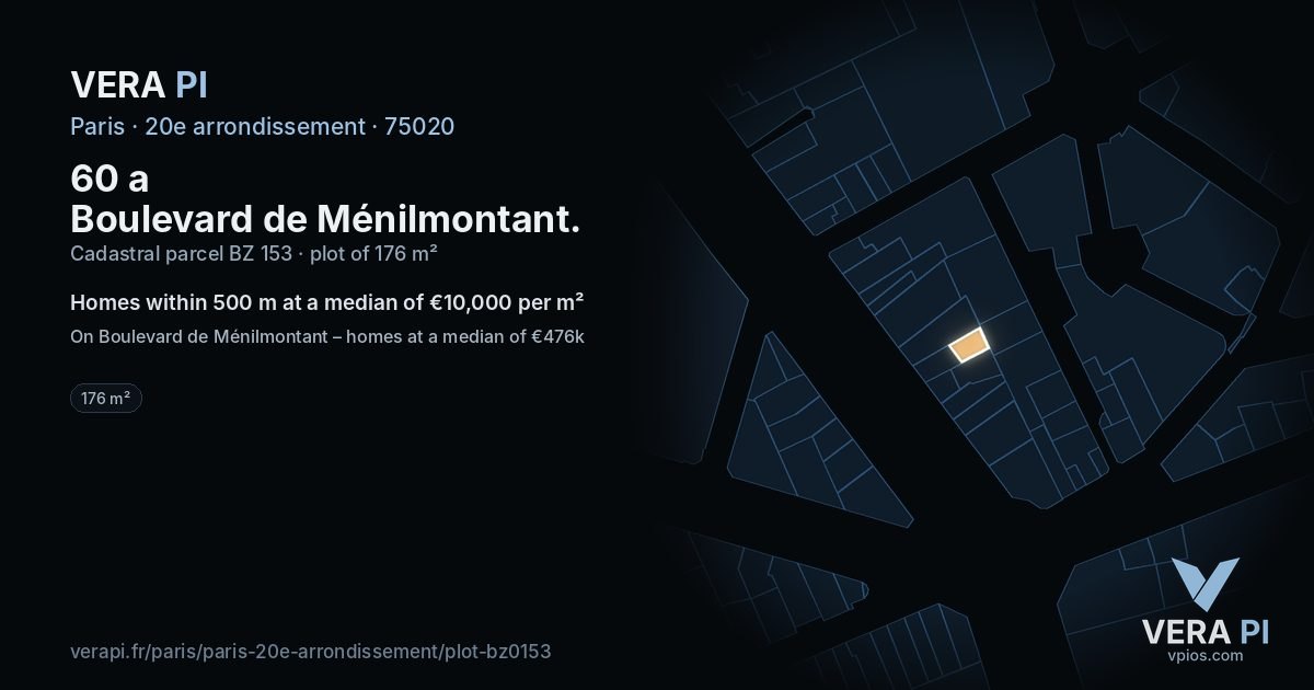 60 a Boulevard de Ménilmontant, 20e arrondissement at night – the plot lit, the parcels around coloured by the prices near them