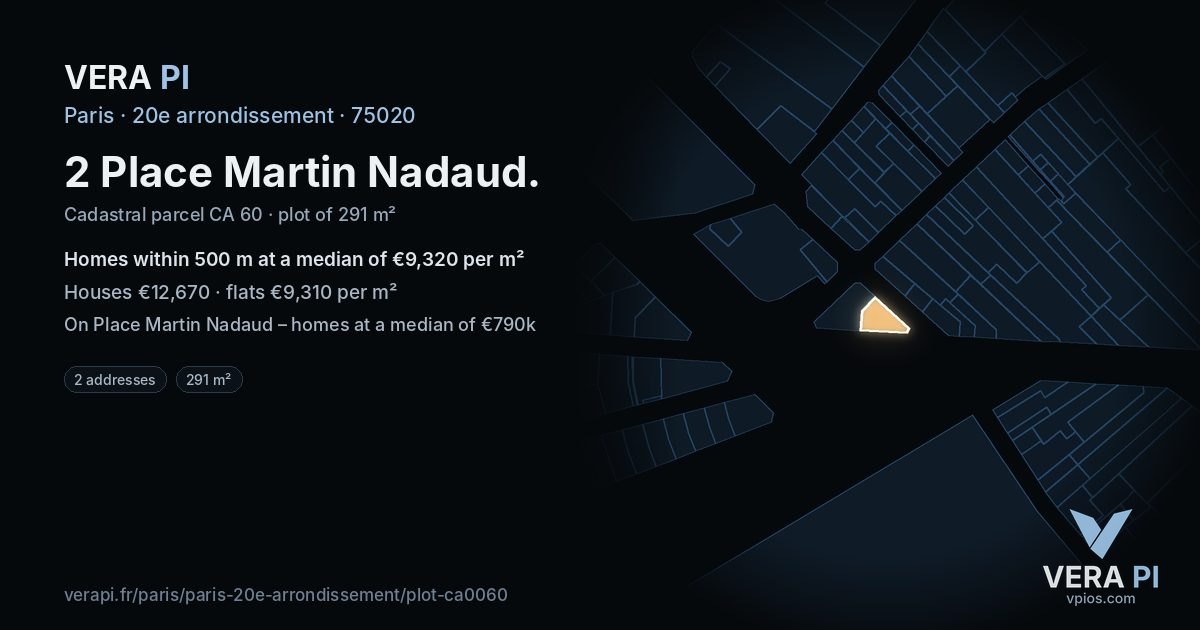 2 Place Martin Nadaud, 20e arrondissement at night – the plot lit, the parcels around coloured by the prices near them