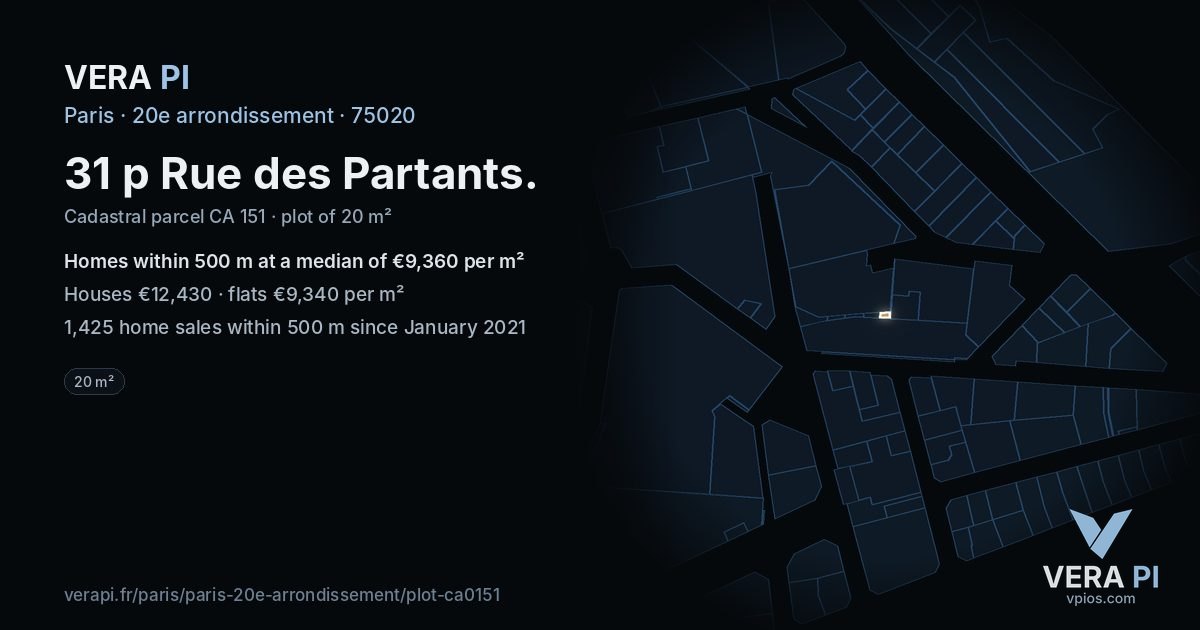 31 p Rue des Partants, 20e arrondissement at night – the plot lit, the parcels around coloured by the prices near them