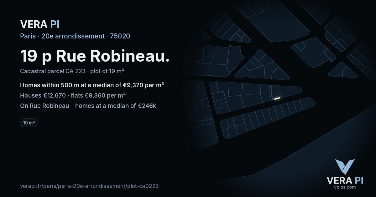 19 p Rue Robineau, 20e arrondissement at night – the plot lit, the parcels around coloured by the prices near them
