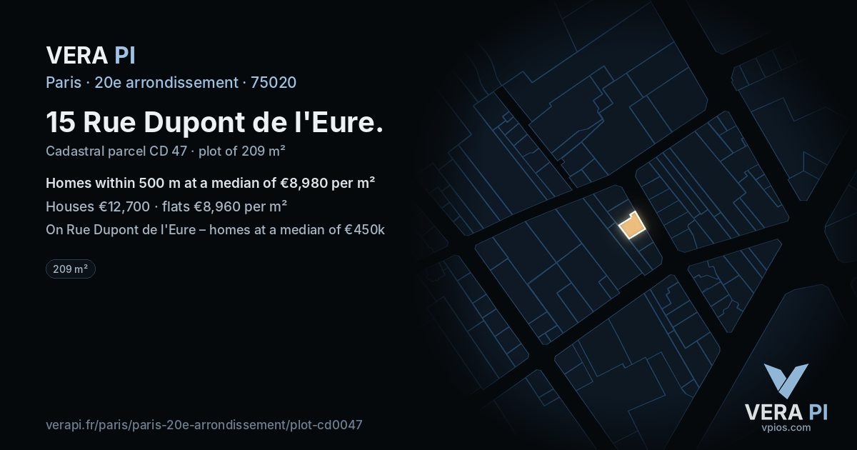 15 Rue Dupont de l'Eure, 20e arrondissement at night – the plot lit, the parcels around coloured by the prices near them