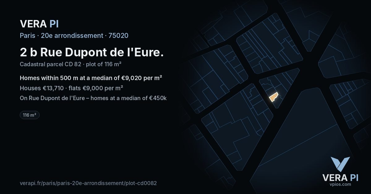 2 b Rue Dupont de l'Eure, 20e arrondissement at night – the plot lit, the parcels around coloured by the prices near them
