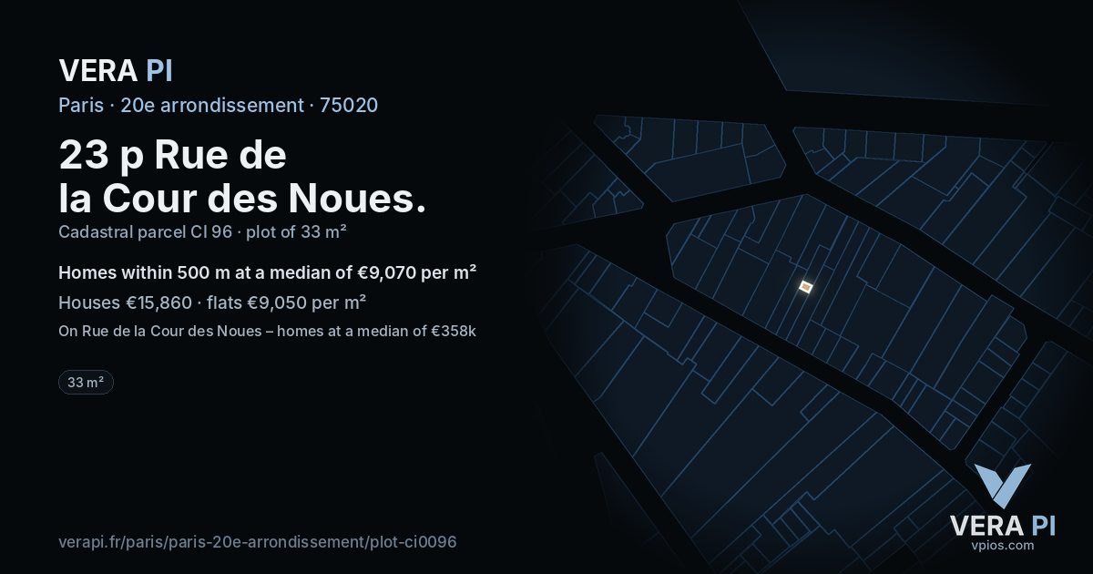 23 p Rue de la Cour des Noues, 20e arrondissement at night – the plot lit, the parcels around coloured by the prices near them