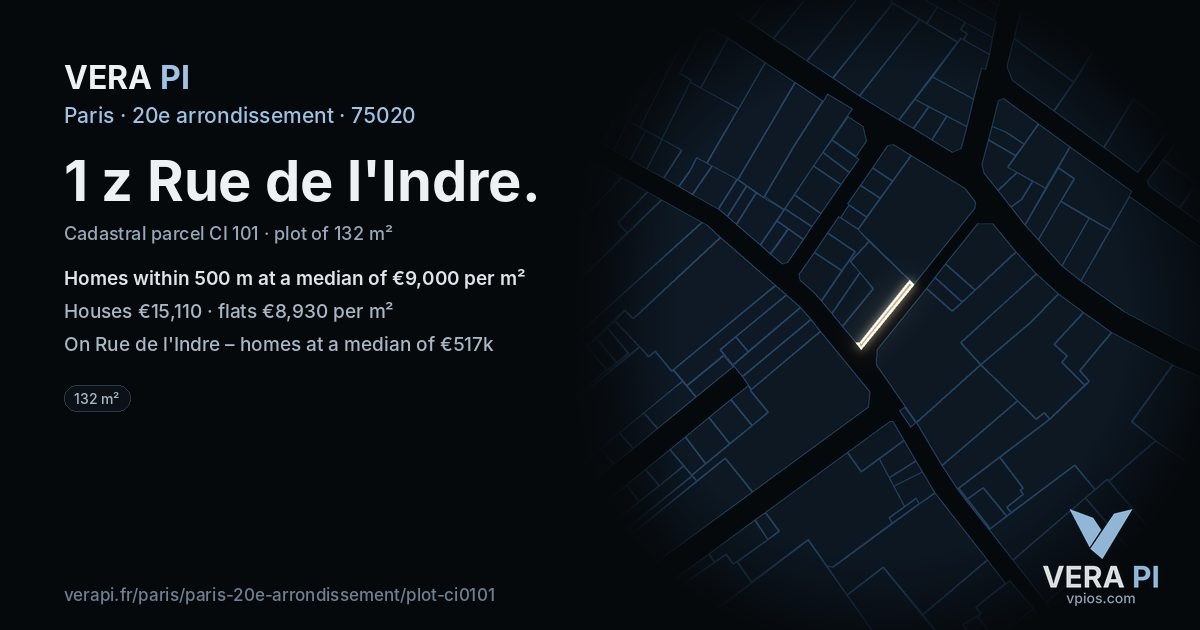 1 z Rue de l'Indre, 20e arrondissement at night – the plot lit, the parcels around coloured by the prices near them