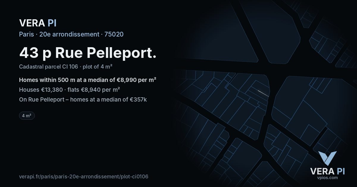 43 p Rue Pelleport, 20e arrondissement at night – the plot lit, the parcels around coloured by the prices near them
