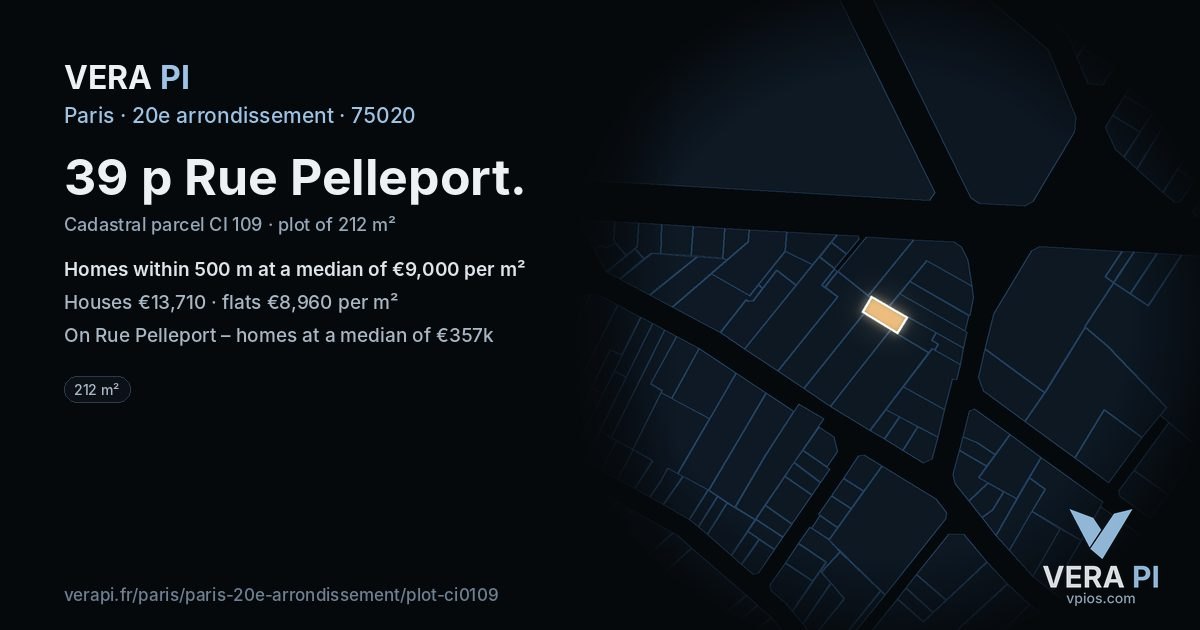 39 p Rue Pelleport, 20e arrondissement at night – the plot lit, the parcels around coloured by the prices near them