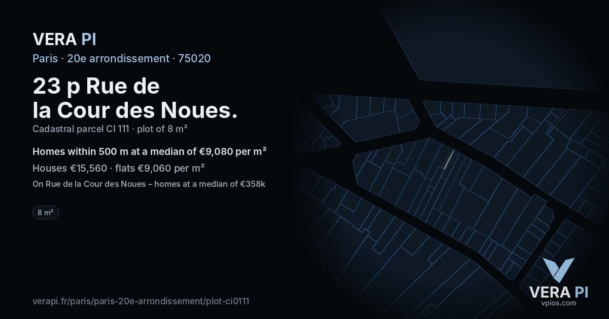 23 p Rue de la Cour des Noues, 20e arrondissement at night – the plot lit, the parcels around coloured by the prices near them