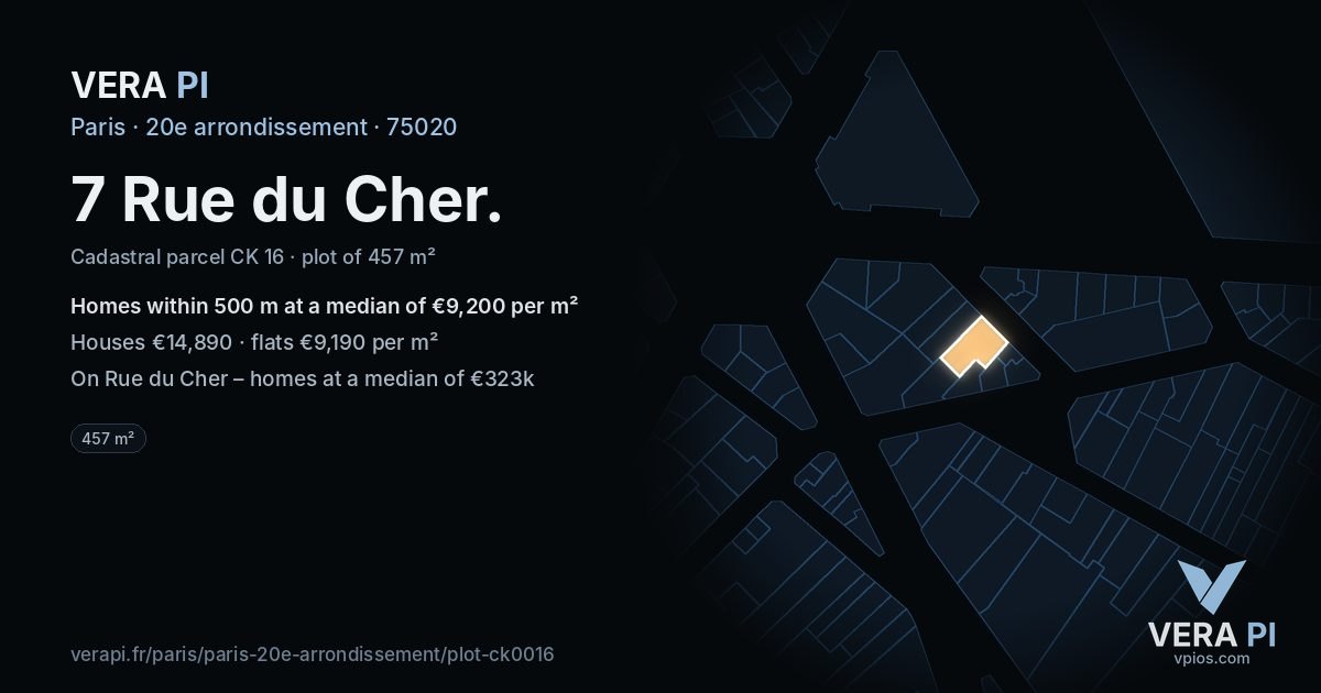 7 Rue du Cher, 20e arrondissement at night – the plot lit, the parcels around coloured by the prices near them