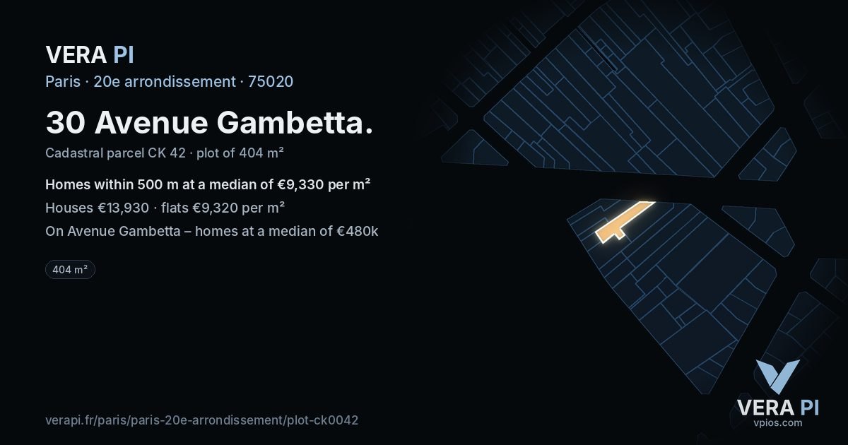 30 Avenue Gambetta, 20e arrondissement at night – the plot lit, the parcels around coloured by the prices near them