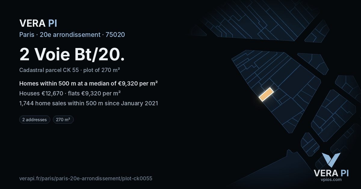 2 Voie Bt/20, 20e arrondissement at night – the plot lit, the parcels around coloured by the prices near them