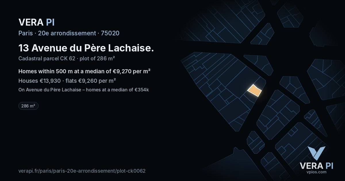 13 Avenue du Père Lachaise, 20e arrondissement at night – the plot lit, the parcels around coloured by the prices near them