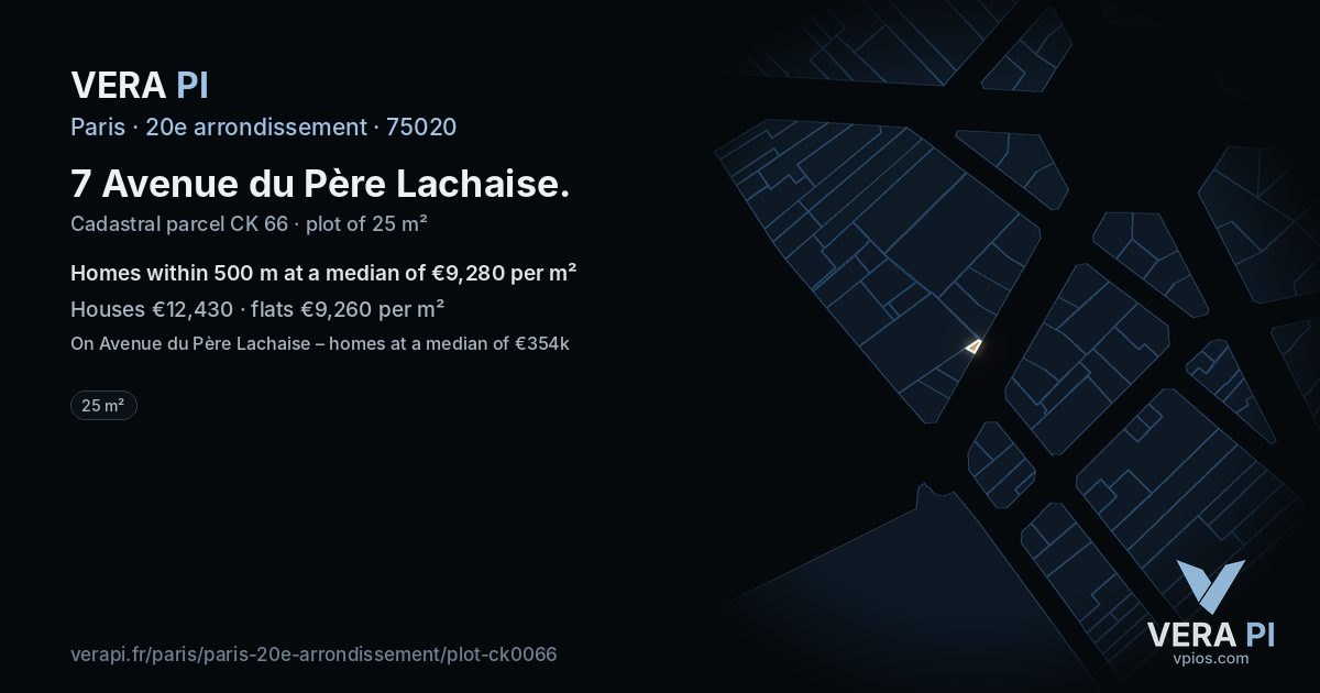 7 Avenue du Père Lachaise, 20e arrondissement at night – the plot lit, the parcels around coloured by the prices near them