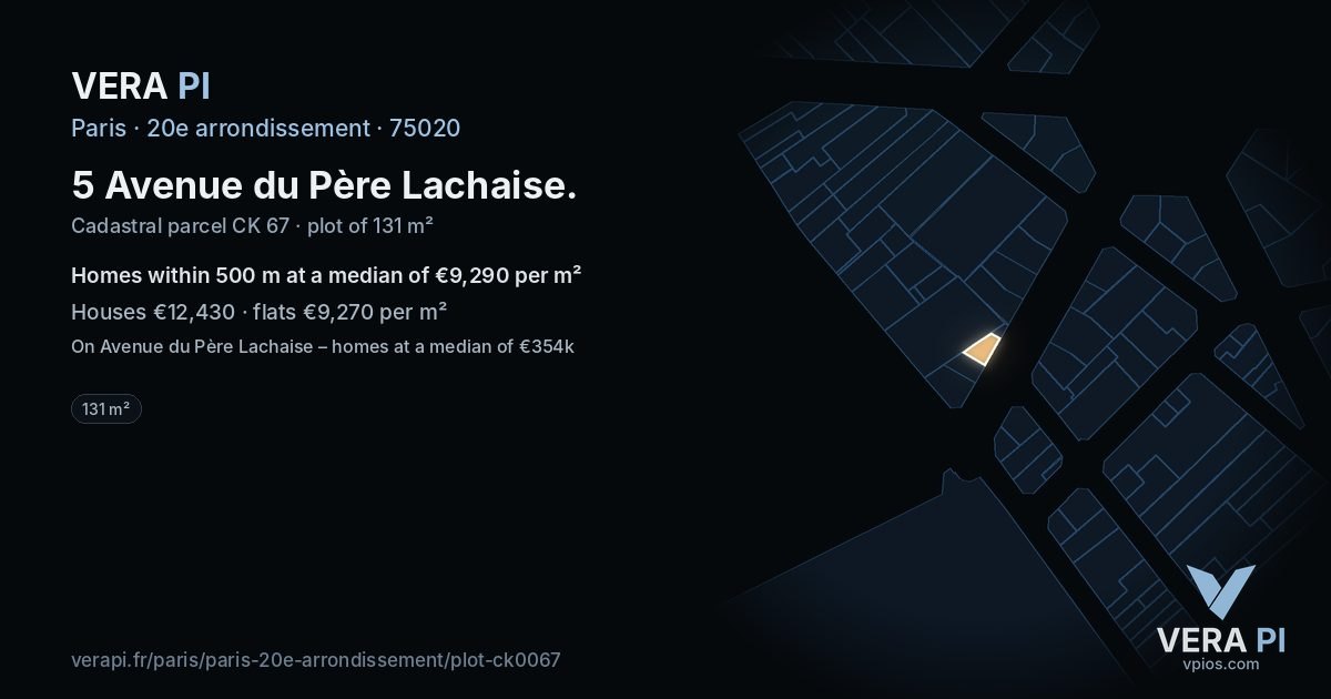 5 Avenue du Père Lachaise, 20e arrondissement at night – the plot lit, the parcels around coloured by the prices near them