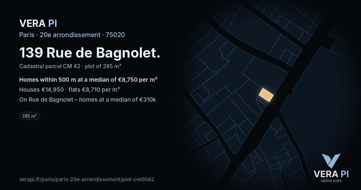 139 Rue de Bagnolet, 20e arrondissement at night – the plot lit, the parcels around coloured by the prices near them