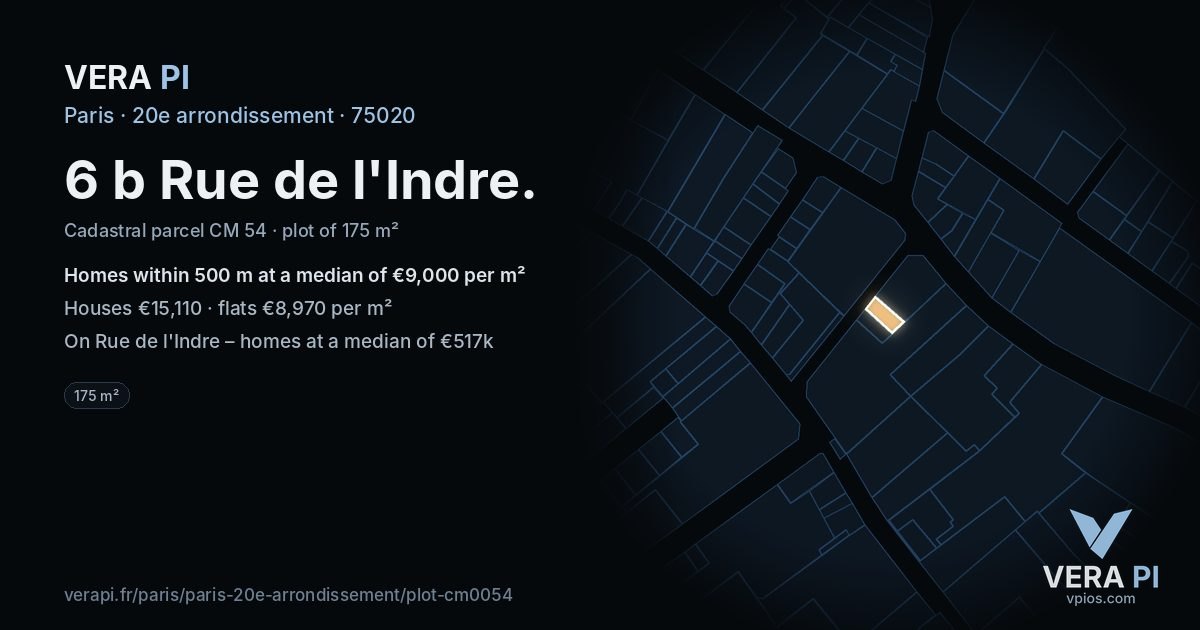 6 b Rue de l'Indre, 20e arrondissement at night – the plot lit, the parcels around coloured by the prices near them