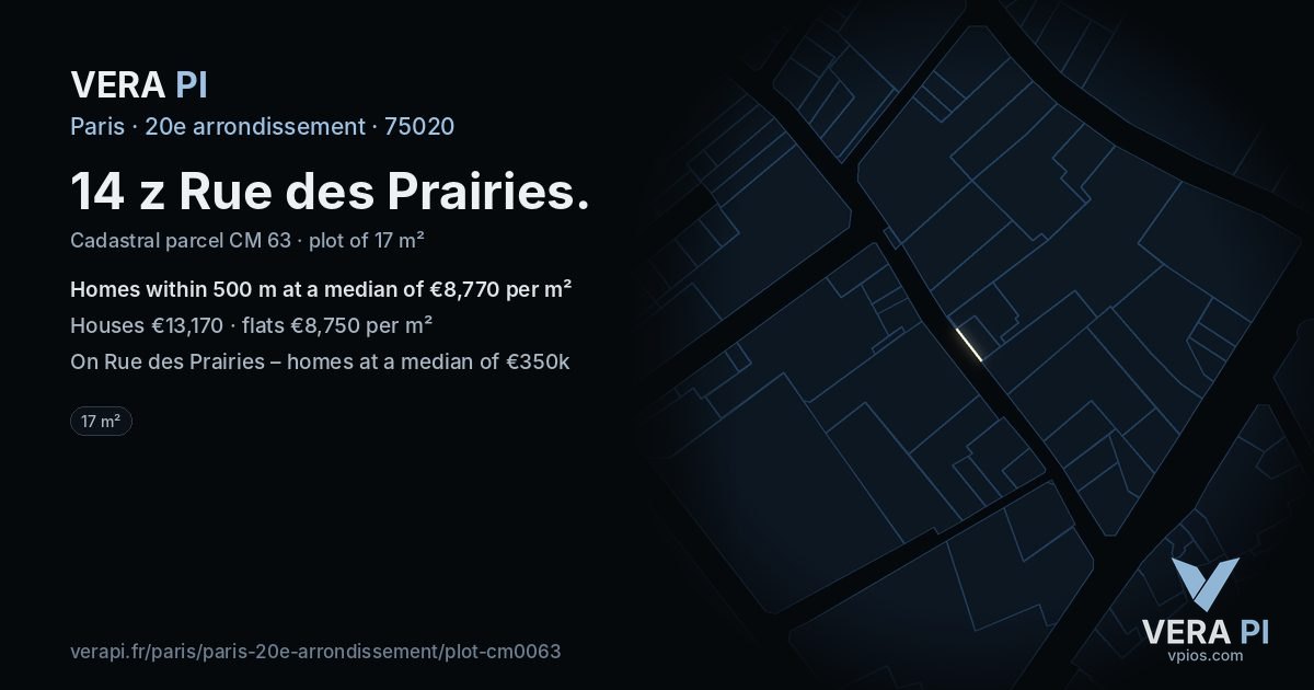 14 z Rue des Prairies, 20e arrondissement at night – the plot lit, the parcels around coloured by the prices near them