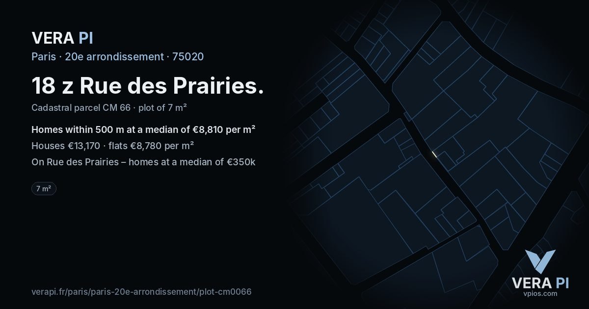 18 z Rue des Prairies, 20e arrondissement at night – the plot lit, the parcels around coloured by the prices near them