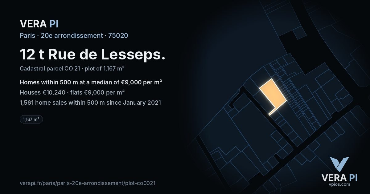 12 t Rue de Lesseps, 20e arrondissement at night – the plot lit, the parcels around coloured by the prices near them