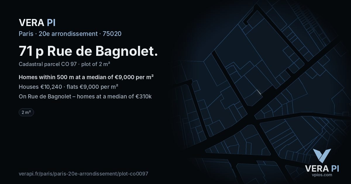 71 p Rue de Bagnolet, 20e arrondissement at night – the plot lit, the parcels around coloured by the prices near them