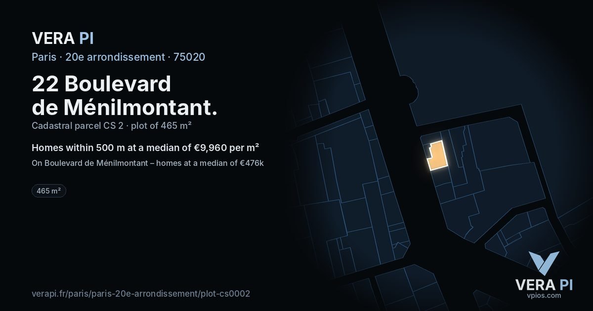 22 Boulevard de Ménilmontant, 20e arrondissement at night – the plot lit, the parcels around coloured by the prices near them