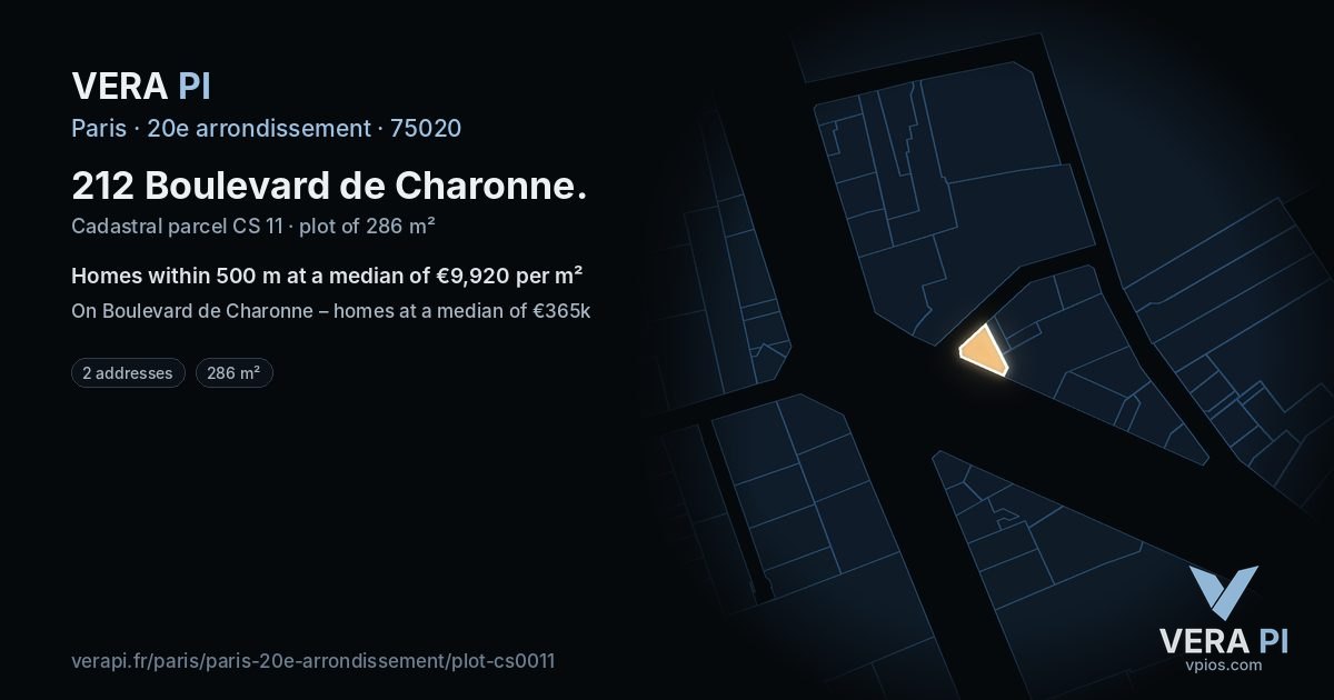 212 Boulevard de Charonne, 20e arrondissement at night – the plot lit, the parcels around coloured by the prices near them