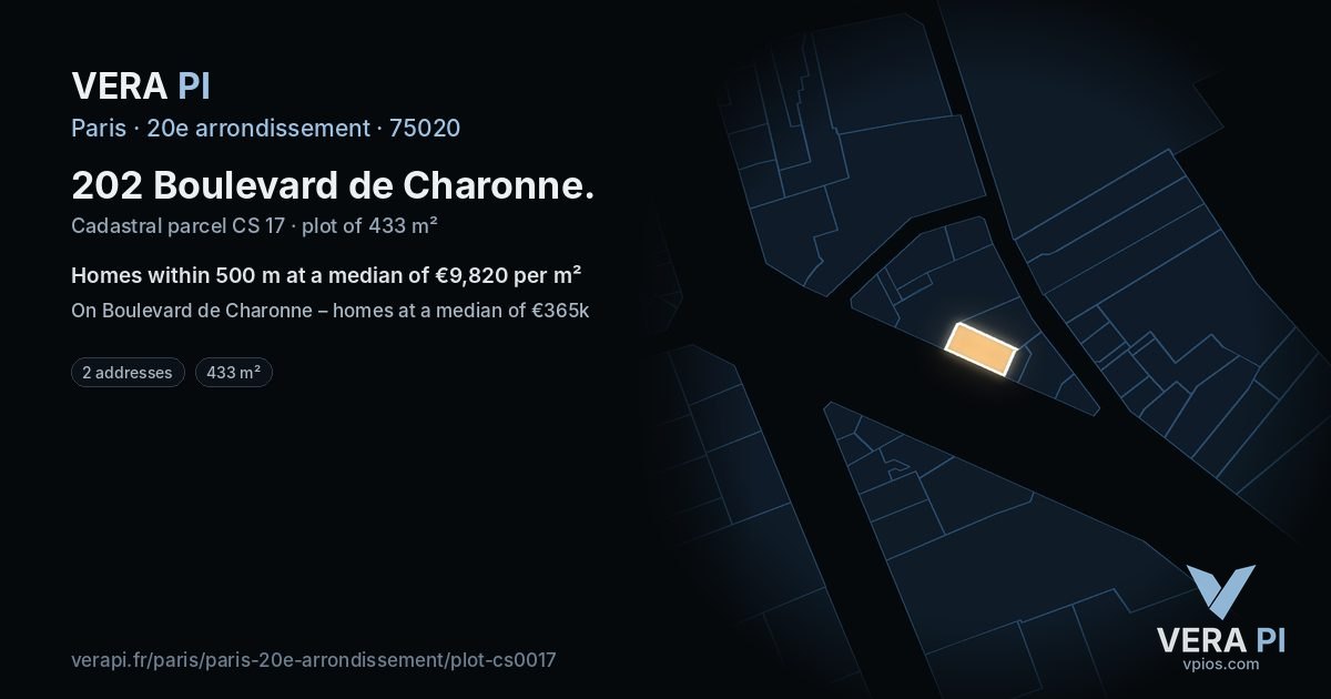 202 Boulevard de Charonne, 20e arrondissement at night – the plot lit, the parcels around coloured by the prices near them